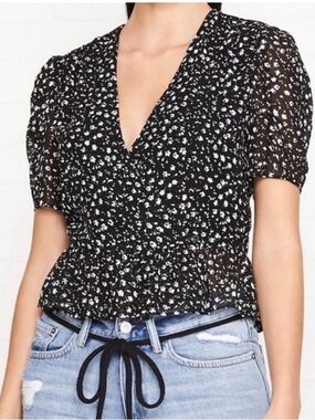 All Saints Ilia Pippa Floral Wrap Peplum Top Black Size 8